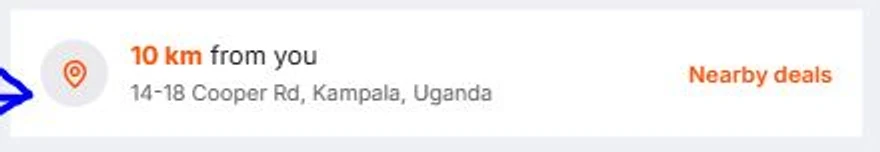 A product page showing '10km from you' next to the pickup address
